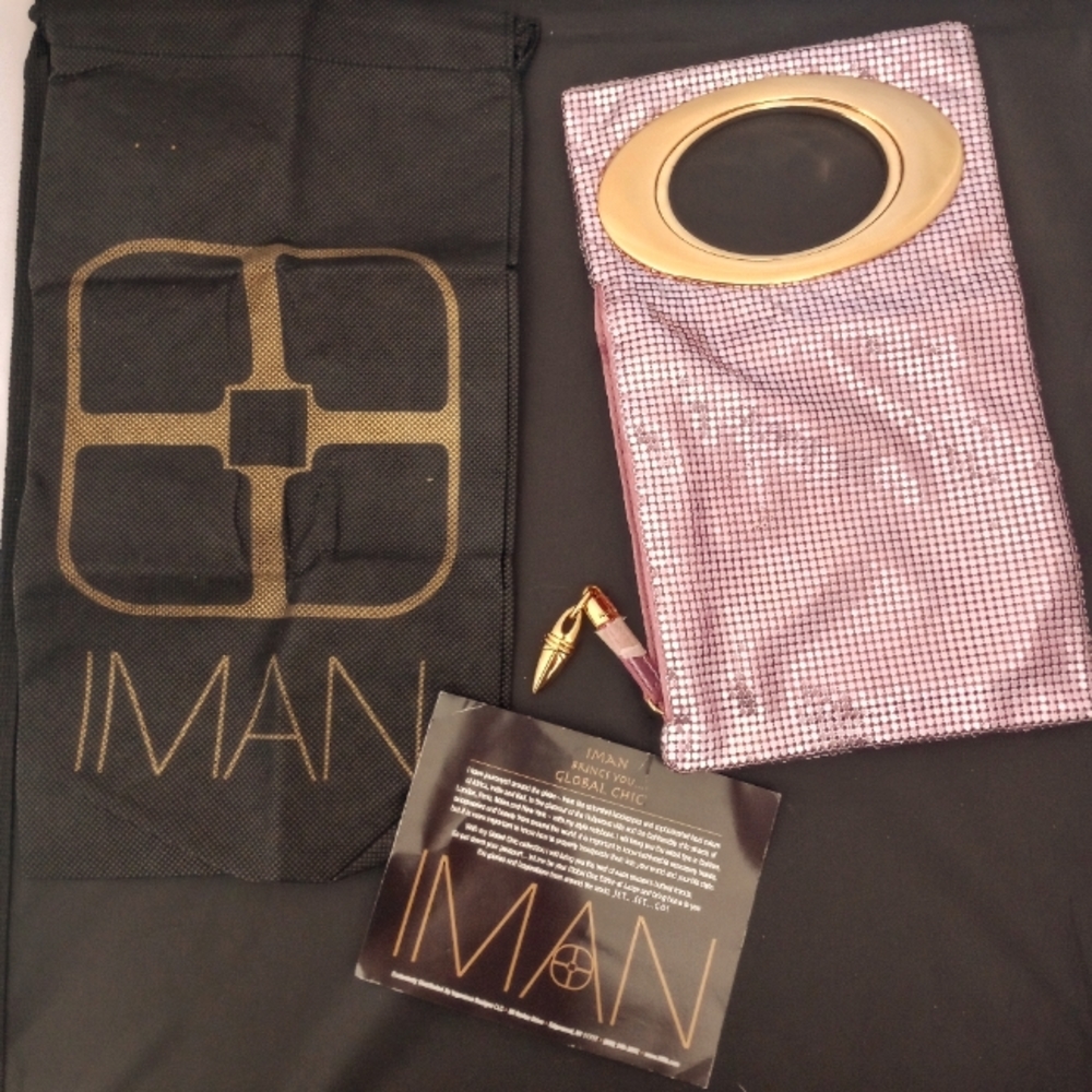 IMAN Metallic Mauve Pink Purse LN